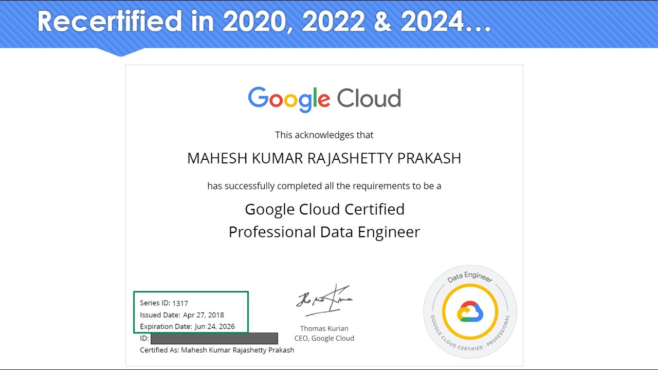 maheshkumar_rp's tweet card. Google Cloud Professional Data Engineer Recertified in 2020, 2022 &...