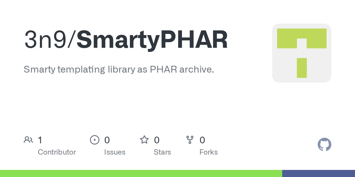 3n9's tweet card. Smarty templating library as PHAR archive. Contribute to 3n9/SmartyPHAR development by creating an account on GitHub.