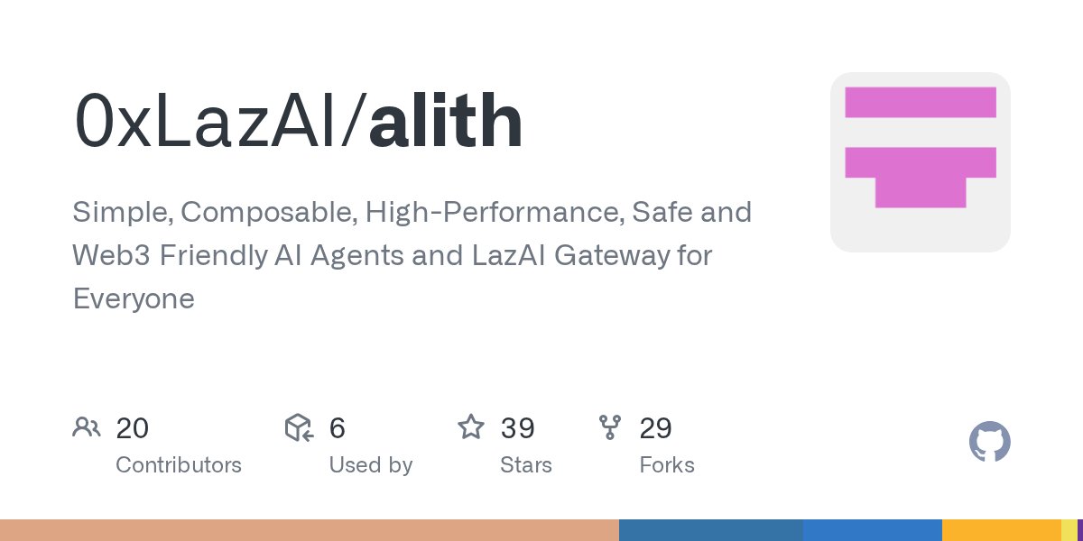 0xalith's tweet card. Simple, Composable, High-Performance, Safe and Web3 Friendly AI Agents and LazAI Gateway for Everyone - 0xLazAI/alith