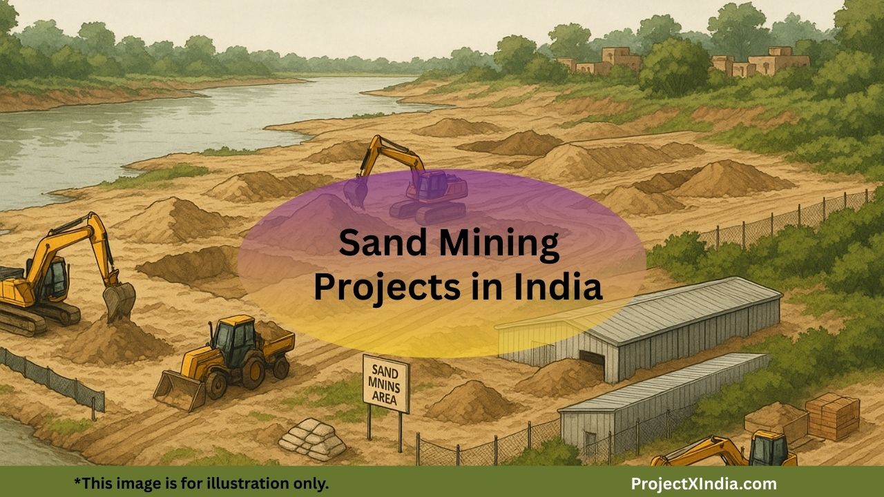ProjectXIndia's tweet card. India Projects News reports Shri Anand Kumar Gupta’s proposed 42.89-acre sand/morrum mining project on the Betwa riverbed in Hamirpur, Uttar Pradesh (Rs 1.2 crore), currently at conceptual/planning...