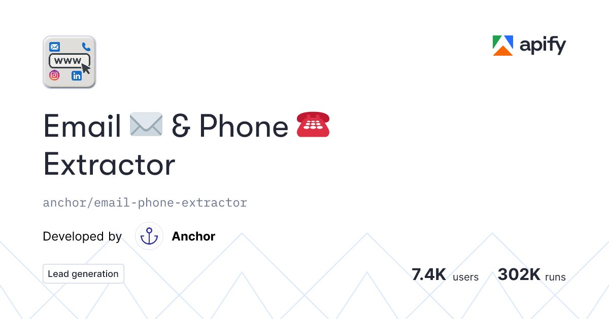 maxiguillim's tweet card. Extract emails, phone numbers, and other contact information from list of websites. Specify URL patterns for your bot and export data in structured form...
