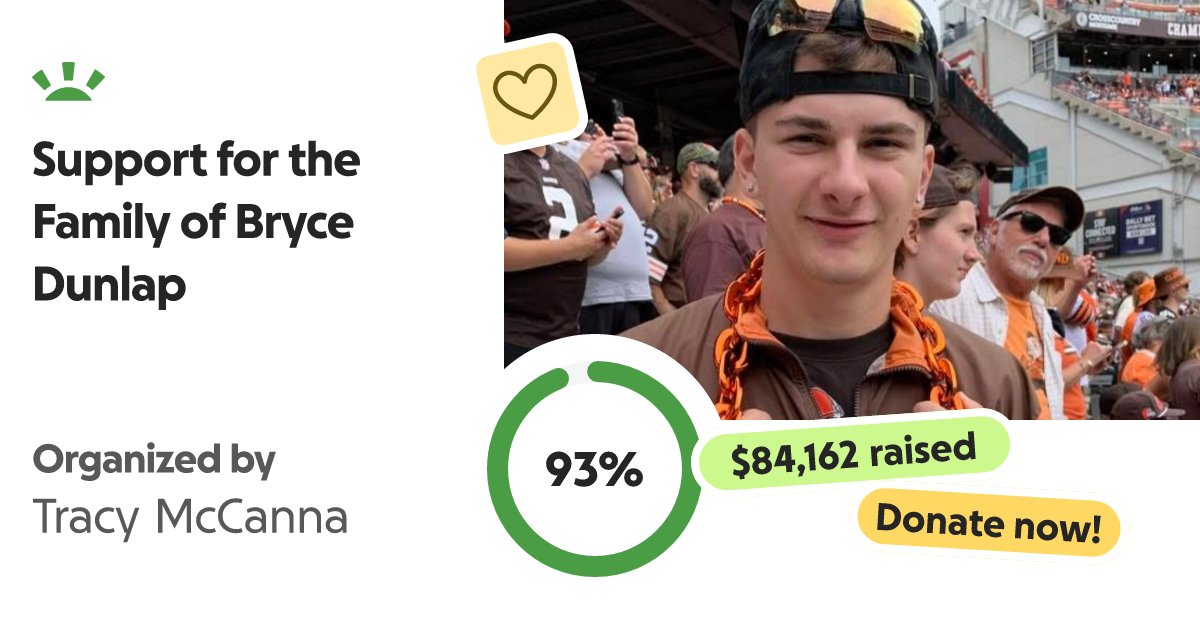 H_Grove's tweet card. On behalf of the Dunlap family, we are reaching out with heavy hearts to ask for … Tracy McCanna needs your support for Support for the Family of Bryce Dunlap