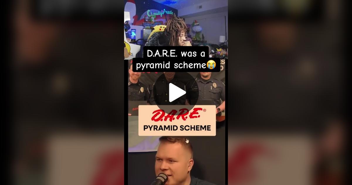 Kevin08806173's tweet card. 8390 likes, 267 comments. “D.A.R.E. was a PYRAMID SCHEME?! 🤯”