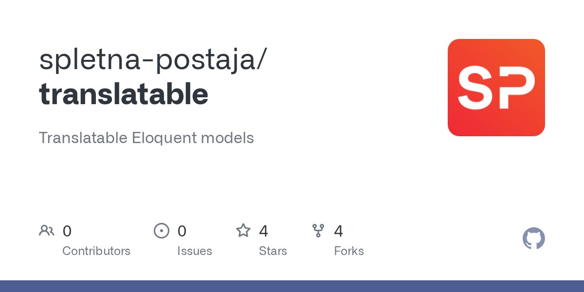 blazorazem's tweet card. Translatable Eloquent models. Contribute to spletna-postaja/translatable development by creating an account on GitHub.