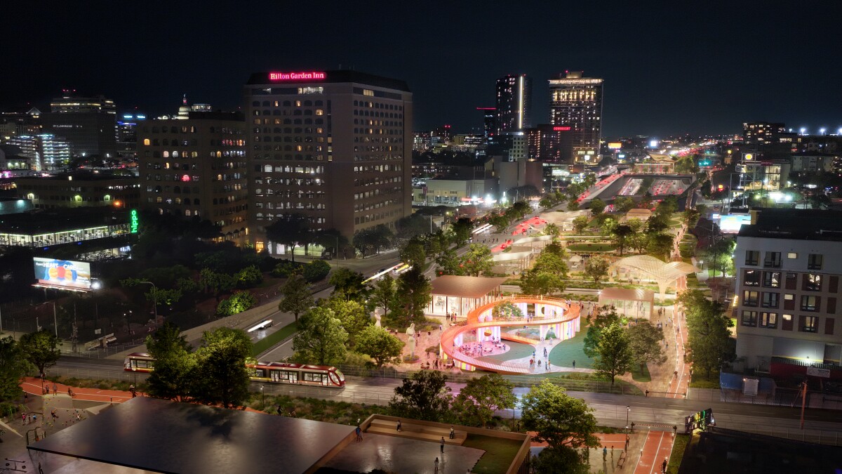 annefromaustin's tweet card. Take a tour of the performance venues, skate parks, splash pads and restaurants planned to be installed on top of TxDOT's widened and lowered freeway.