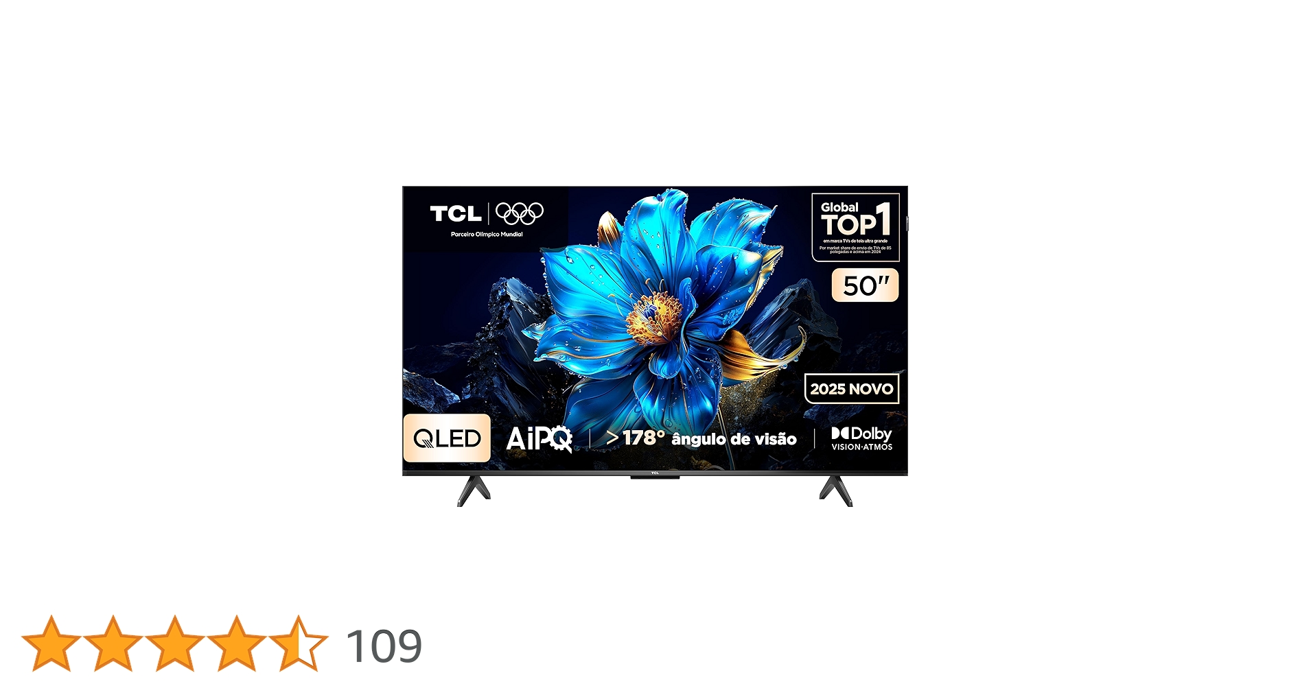 PromoAchados's tweet card. TCL QLED SMART 4K 50“ P7K GOOGLE TV com Wi-Fi Dual Band e Bluetooth integrados, Google Assistente, Dolby Vision, Dolby Atmos, HDMI 2.1,HDR10+, comando por voz, Googlecast Integrado e design sem bordas