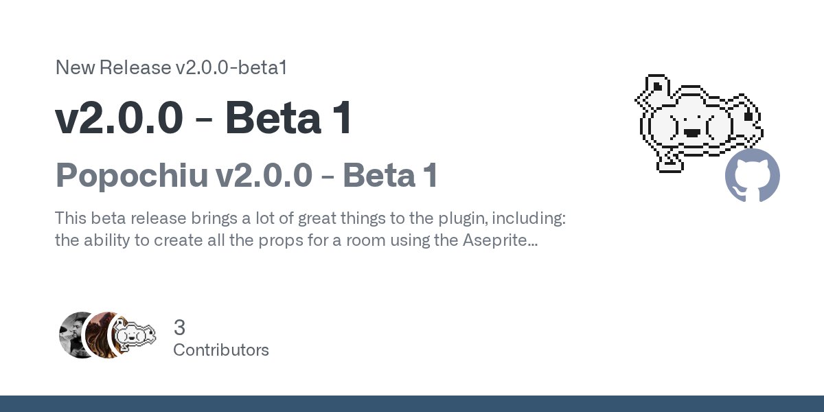 mapedorr's tweet card. Popochiu v2.0.0 - Beta 1 This beta release brings a lot of great things to the plugin, including: the ability to create all the props for a room using the Aseprite Importer, allow characters to sca...