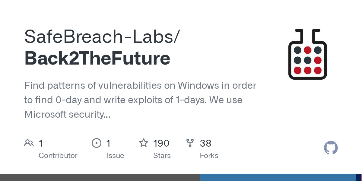 Steph3nSims's tweet card. Find patterns of vulnerabilities on Windows in order to find 0-day and write exploits of 1-days. We use Microsoft security updates in order to find the patterns. - SafeBreach-Labs/Back2TheFuture
