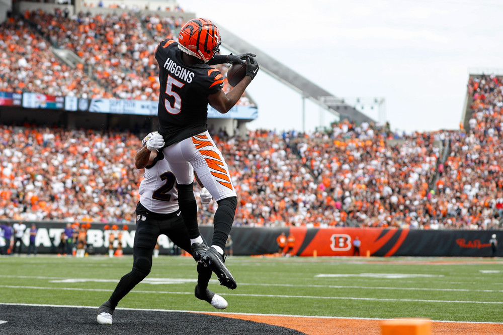 FTNFantasy's tweet card. Higgins, Mayfield, Ashton Jeanty and more set off fantasy alarm bells Sunday. Adam Strangis runs through the notable injury news.