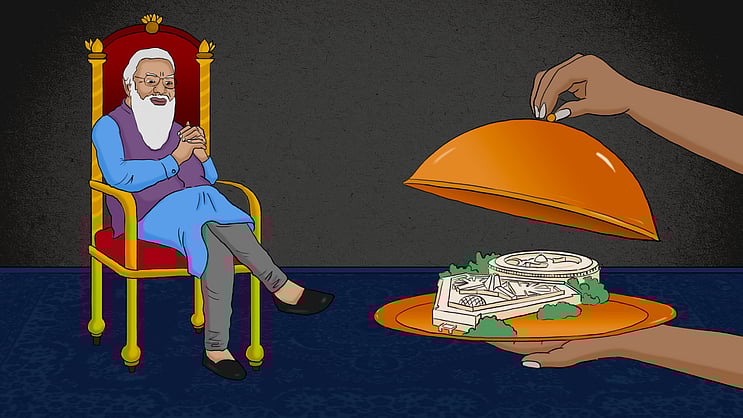 newslaundry's tweet card. Central Vista is an illegitimate monument to deceit