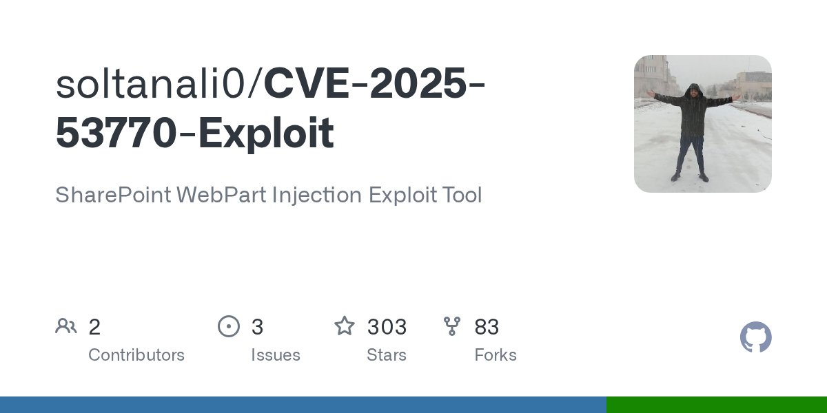 HackingLZ's tweet card. SharePoint WebPart Injection Exploit Tool. Contribute to soltanali0/CVE-2025-53770-Exploit development by creating an account on GitHub.