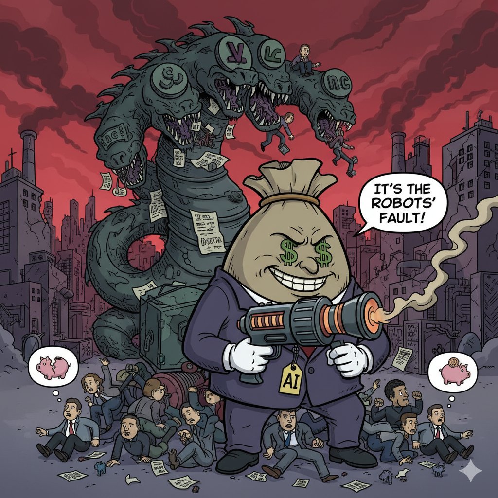 HackingDave's tweet card. 180,000 tech workers lost their jobs in 2025. Companies say it’s because of AI. Oxford researchers call BS.