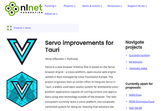 gorilla0513's tweet card. 欧州を基盤にオープンでセキュアなインターネットの実現を支援しているNLnet Foundationは、Rust製ブラウザエンジン「Servo」を用いたWebブラウザ「Verso」の開発プロジェクトの立ち上げを発表しました。 Versoの開発...