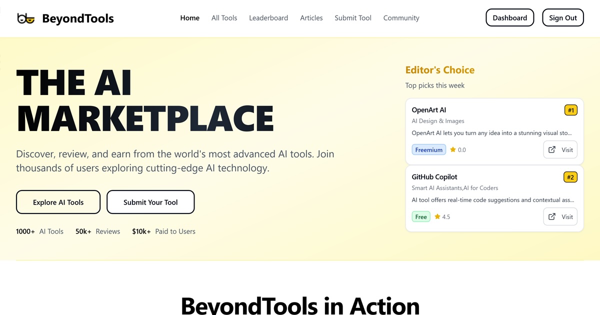 ToolsBeyond's tweet card. Explore the world's top AI tools with BeyondTools. Compare features, find new apps, and stay ahead in the AI revolution.