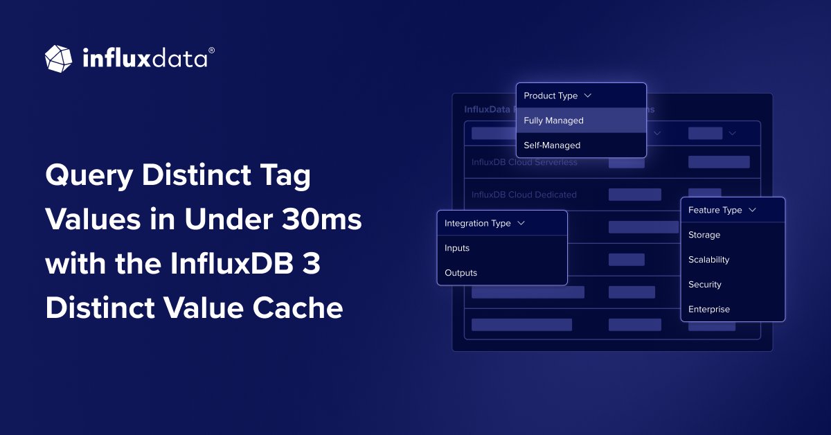 InfluxDB's tweet card. The DVC provides a simple and performant way to query distinct column values in under 30ms. This type of query is commonly used to populate selectable options in web applications.