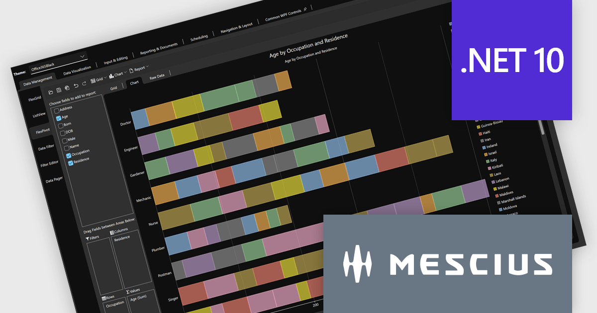 ComponentSource's tweet card. MESCIUS adds full .NET 10 support to ComponentOne Blazor, MAUI, WinForms, WinUI, and WPF product ranges.