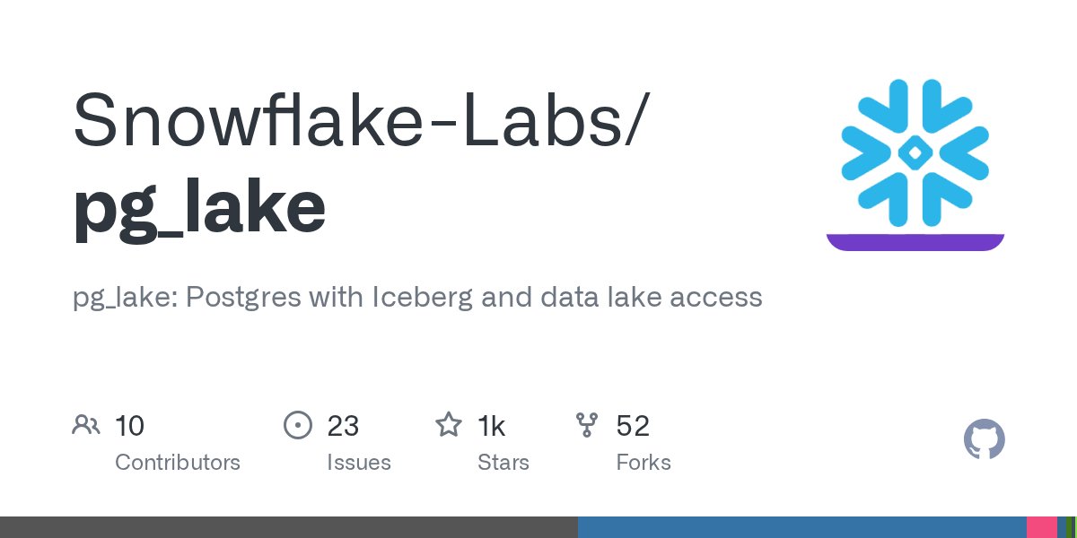 tshowis's tweet card. pg_lake: Postgres with Iceberg and data lake access - Snowflake-Labs/pg_lake
