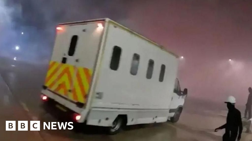 BBCNews's tweet card. The officer could not drive, shower or dress herself after being struck with a sledgehammer.