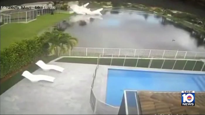 WPLGLocal10's tweet card. A small plane flying to Jamaica crashed into a pond in Coral Springs on Monday morning, officials said.