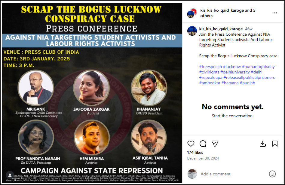 UnSubtleDesi's tweet card. CASR’s presence, alongside figures like Safoora Zargar, Asif Iqbal Tanha and Prashant Bhushan, highlights how individuals involved in anti-Hindu Delhi riots discourse keep resurfacing in organisati...