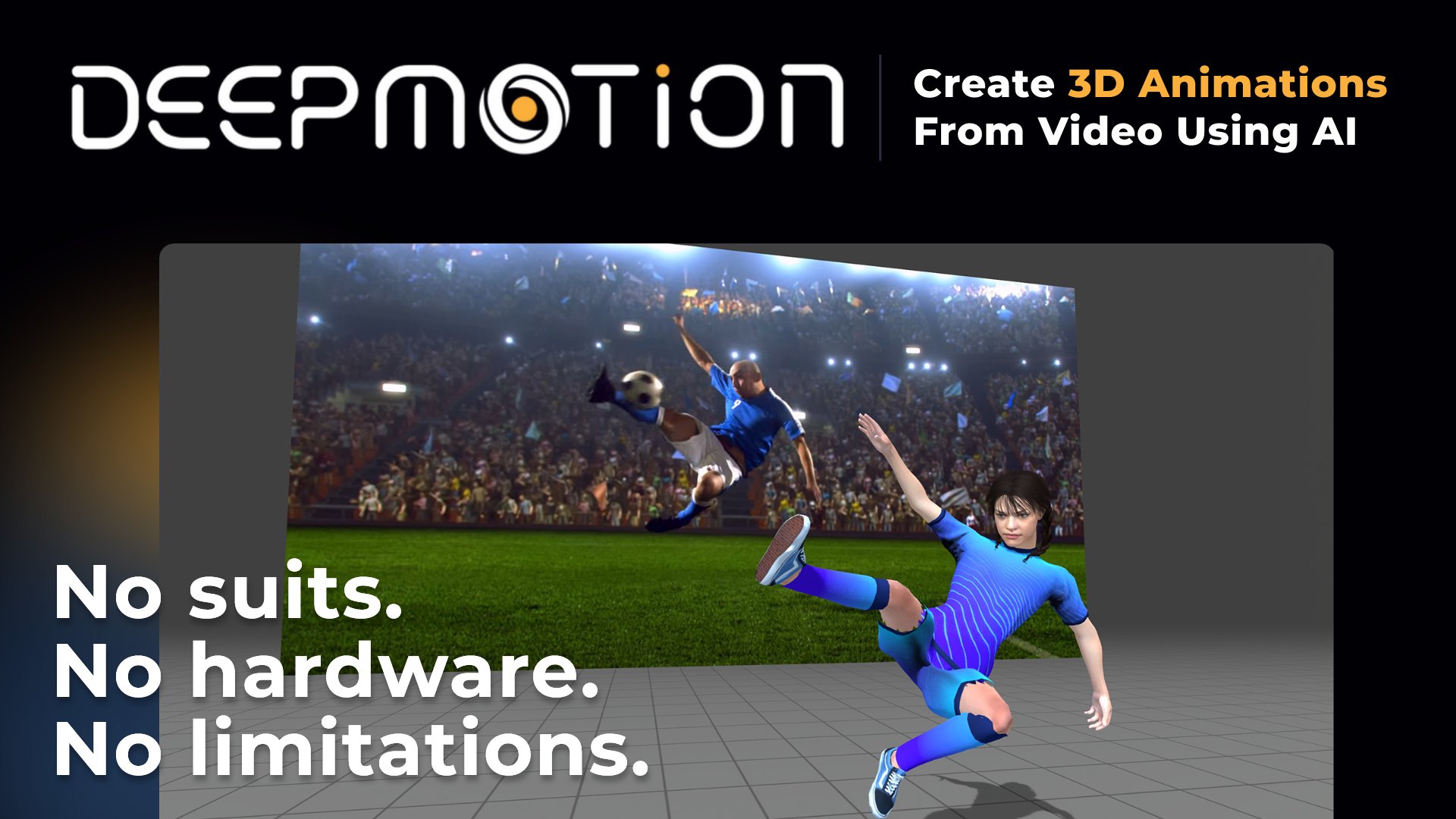 DeepMotionInc's tweet card. Generate 3D animations from video in seconds through any web browser. AI powered motion capture and real time body tracking that's easy to use.