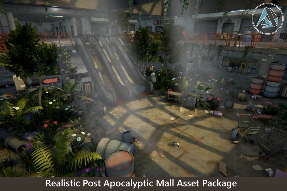 AlignedGames's tweet card. In the end times nature takes back the earth! This mall is consumed by foliage and nature! This has all the assets needed to create a great looking abandoned post-apocalyptic scene for any project!...