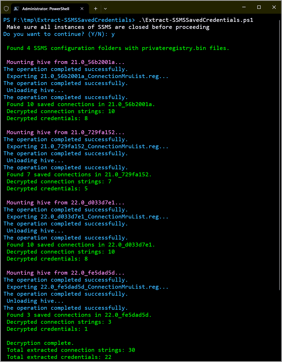 VladDBA's tweet card. In this post I demo a PowerShell script I wrote to extract and decrypt SSMS 21 and 22 saved connection information.