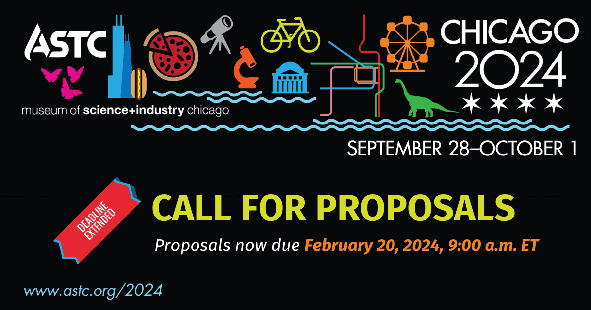 ScienceCenters's tweet card. Chicago, Illinois, USA Call for Proposals SUBMIT SESSION PROPOSAL The Call for Proposals is now closed. Thanks for all of your submissions. Watch the webinar recording about how to build a successful...