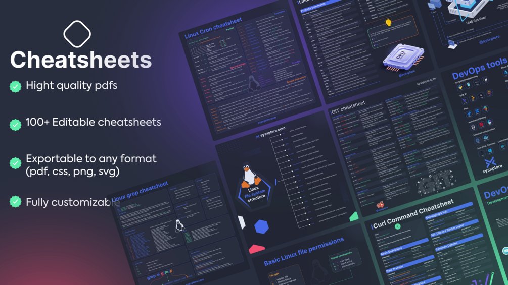 sysxplore's tweet card. 💡 When in doubt, cheat!✅ You will get 100+ high quality pdfs on Linux, Networking, Syadmin and DevOps.✅ 100+ beautiful editable cheatsheets. Perfect to help you get the idea of how to create your...