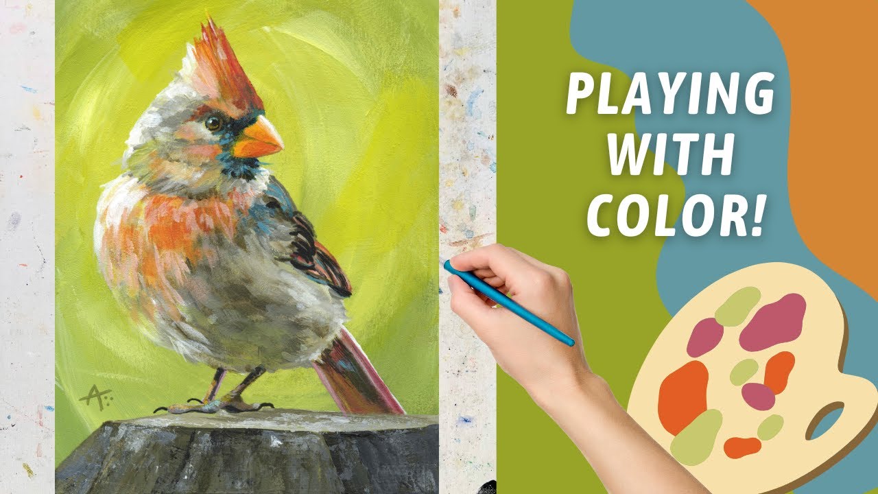 AnnieTroe's tweet card. ACRYLIC Female Cardinal Painting! Using COMPLIMENTARY Colors for a...