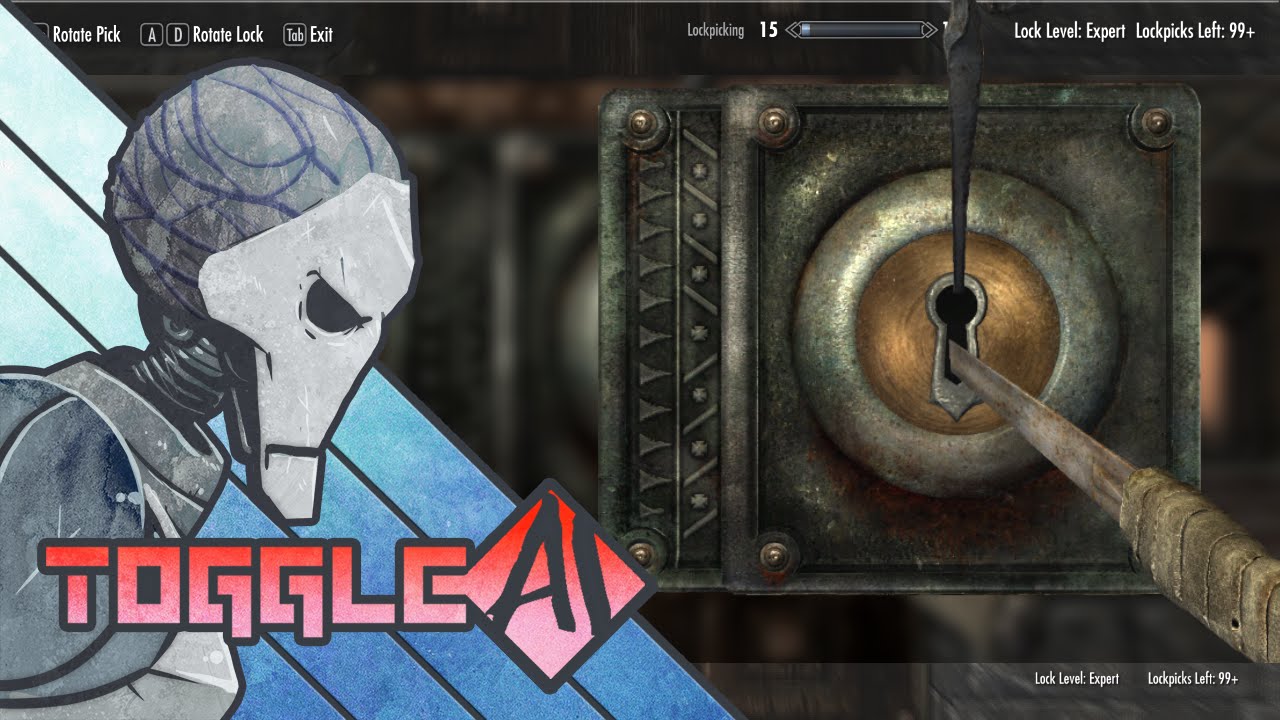 ToggleAI's tweet card. Skyrim Mod: A Better Lockpicking Interface with Simple Lockpicking