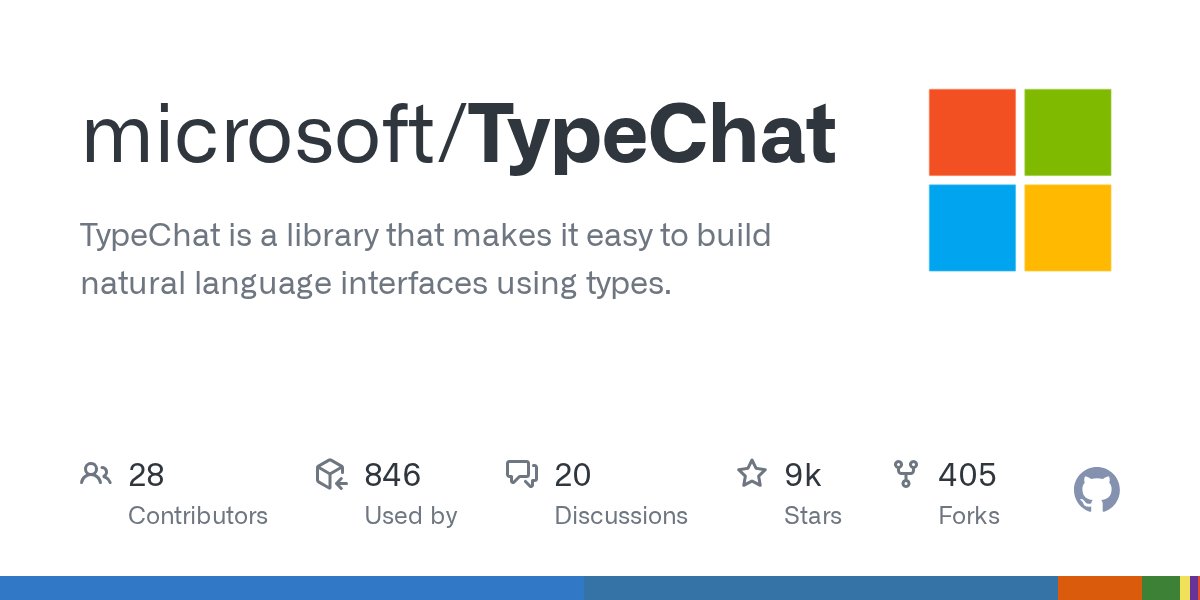 aircode_io's tweet card. TypeChat is a library that makes it easy to build natural language interfaces using types. - microsoft/TypeChat