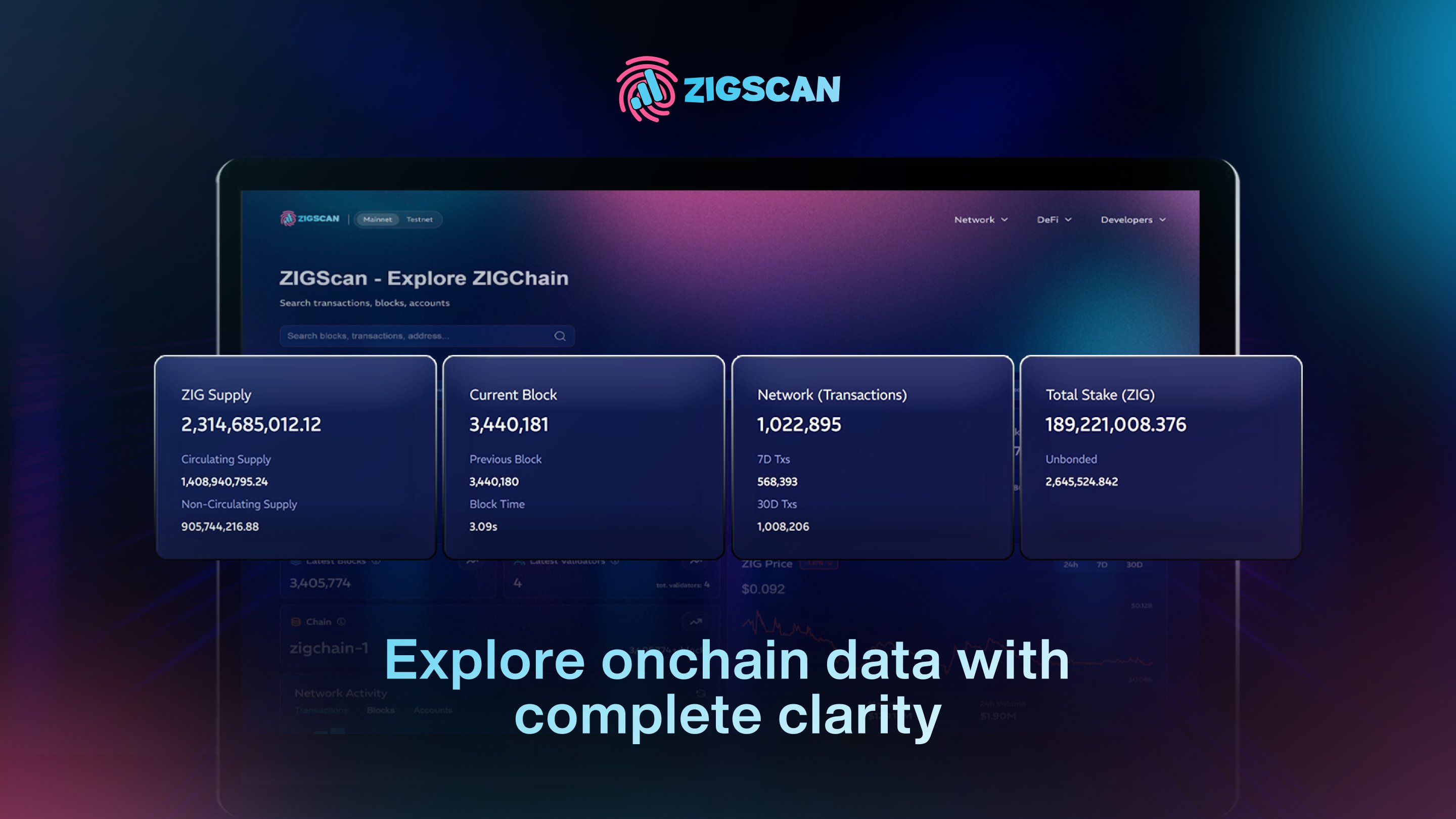 ZIGScan's tweet card. Explore ZIGChain blockchain in real-time. View transactions, addresses, tokens, blocks, smart contracts, and DeFi pools. Monitor network statistics, verify smart contracts, and track your assets on...