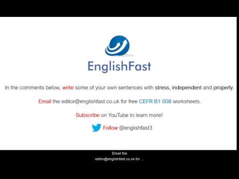 EnglishFast3's tweet card. CEFR B1 - stress, independent, properly