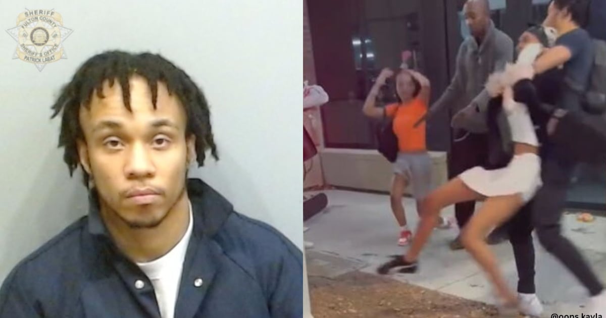 wsbtv's tweet card. The video appears to show him left her off the ground with his arm around her neck.