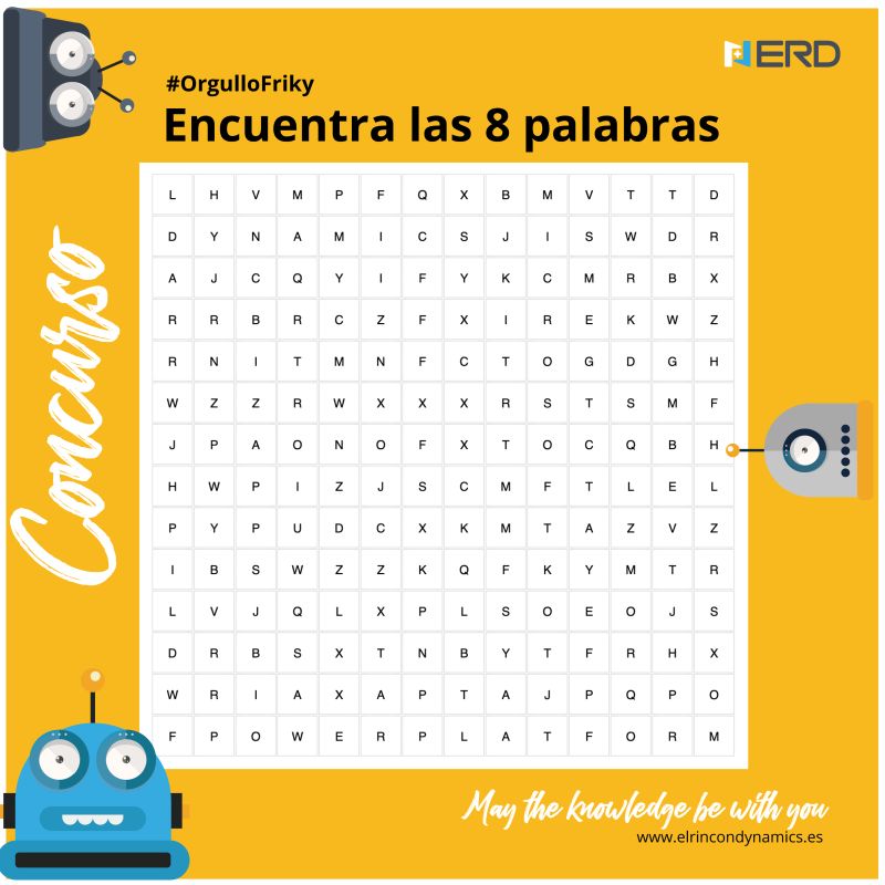 RinconDynamics's tweet card. #Concurso #díadelorgullofriki. Hemos preparado una sopa de letras con 8 palabras de nuestra industria, ¿serás capaz de encontrarlas todas? 😮🕵️‍♂️. Los dos primeros participantes en acertar las 8...