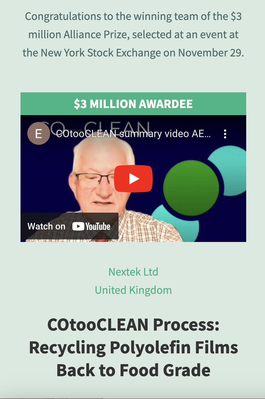 AusBrian's tweet card. Congratulations Edward KOSIOR and team for a fantastic effort to not only develop an important and worthy technology but also promote it and be recognised. #plastics #resourcesolutions #recognition...