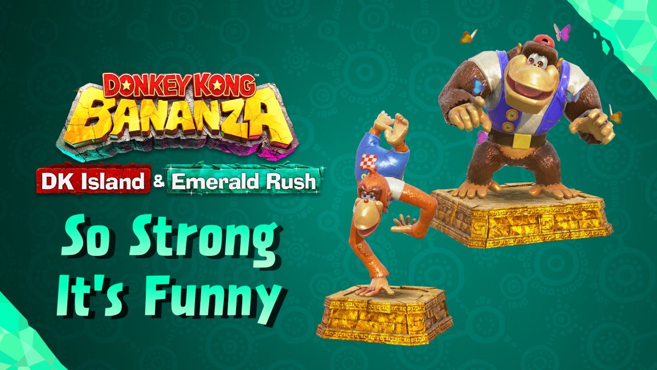 gamelab_hq's tweet card. Nintendo traz de volta Chunky e Lanky Kong como estátuas exclusivas no emocionante dlc de Donkey Kong Bananza.