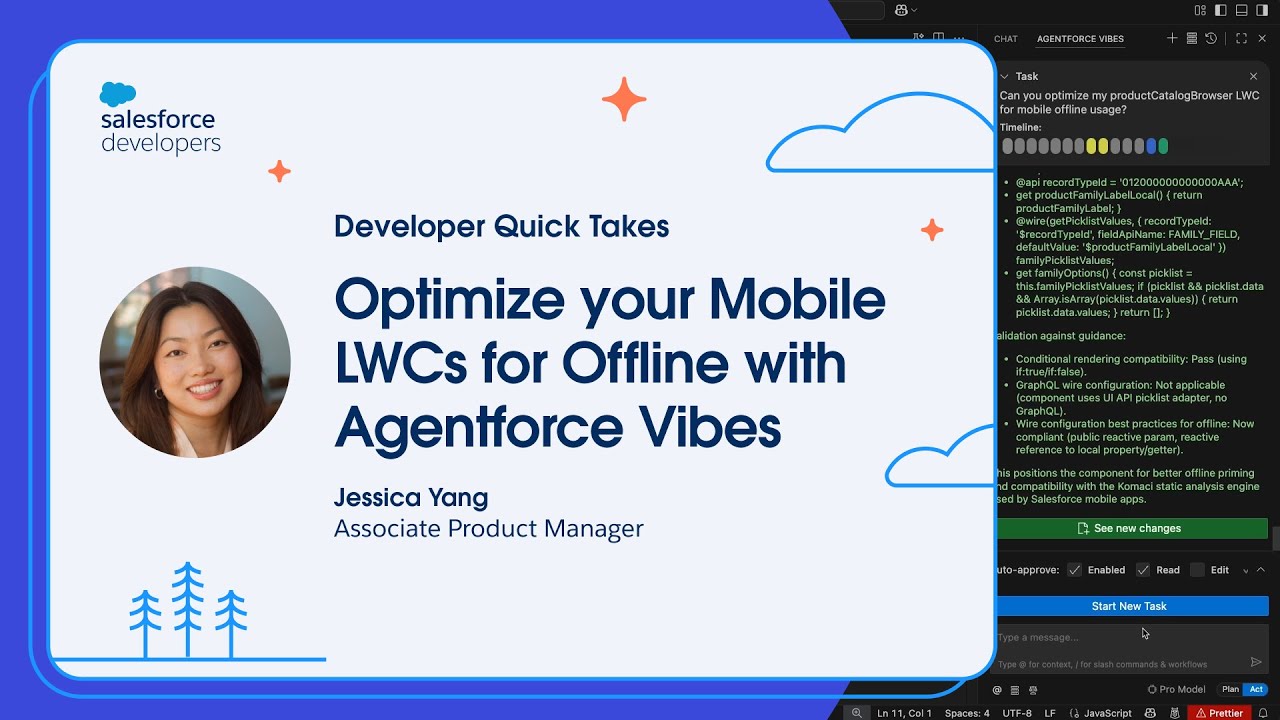 SalesforceDevs's tweet card. Optimize your Mobile LWCs for Offline with Agentforce Vibes |...