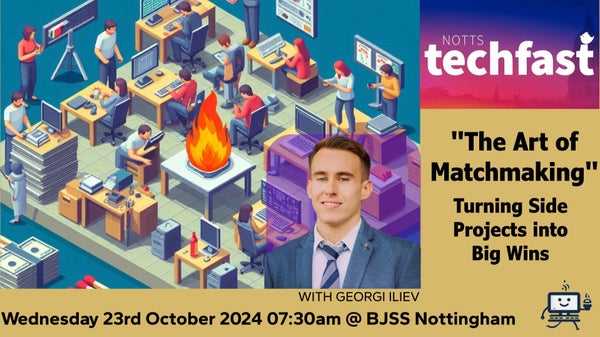 NottsTechfast's tweet card. October brings another **Notts Techfast** for another instalment of **Nottingham's** *'before work'* shot of technology-focussed talks and chat. This will be a '**hybrid e