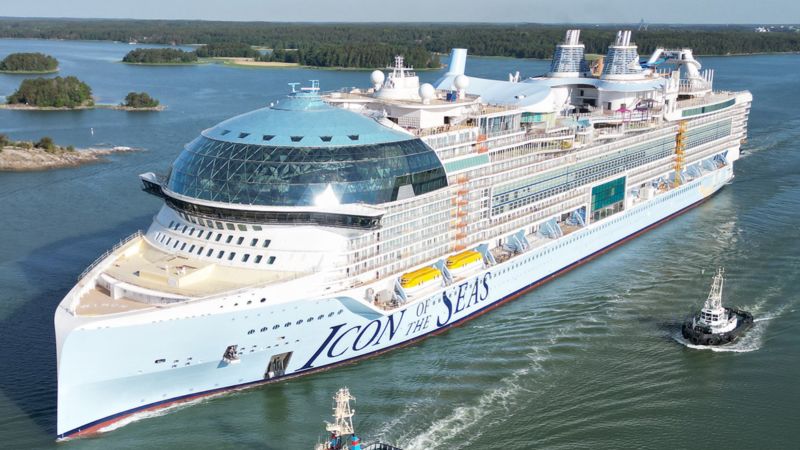 CNN's tweet card. Royal Caribbean’s Icon of the Seas, the world’s new biggest cruise ship, has completed its first round of sea trials after construction at a shipyard in Finland. It’s set to debut in the Caribbean in...