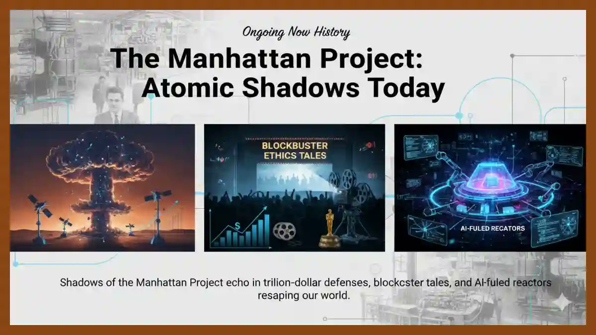HansenAmbrosio's tweet card. Shadows of the Manhattan Project echo in trillion-dollar defenses, blockbuster ethics tales, and AI-fueled reactors reshaping our world.
