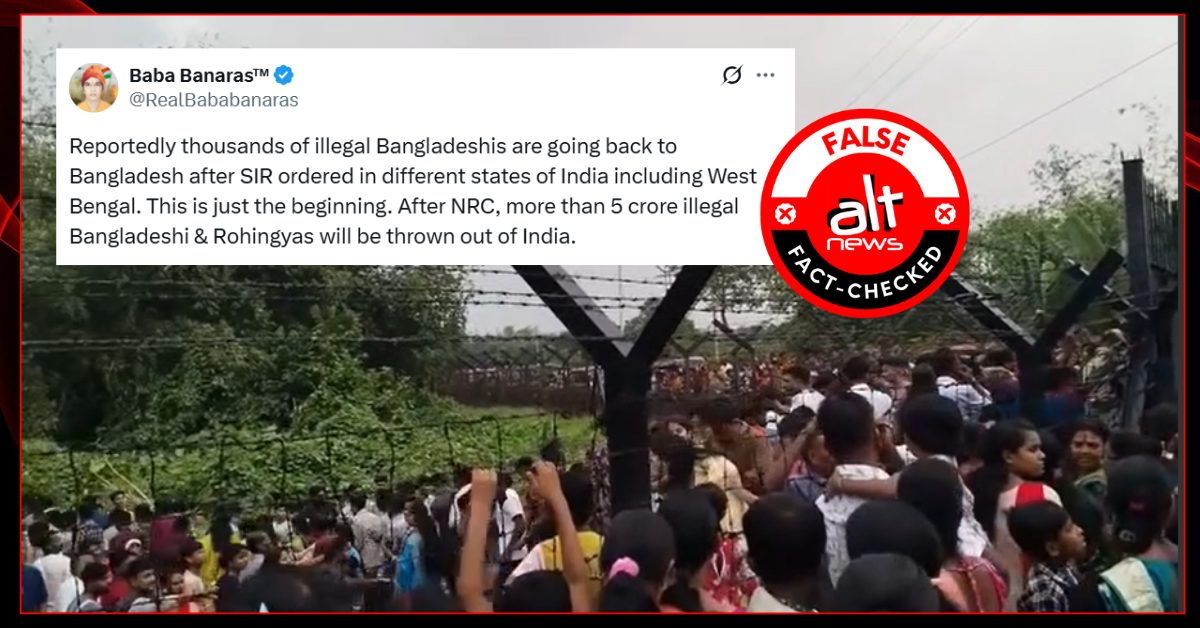 zoo_bear's tweet card. A video showing a huge crowd streaming through a barbed-wire border gate is widely viral on social media with the claim that it depicts the mass exodus of illegal Bangladeshis...