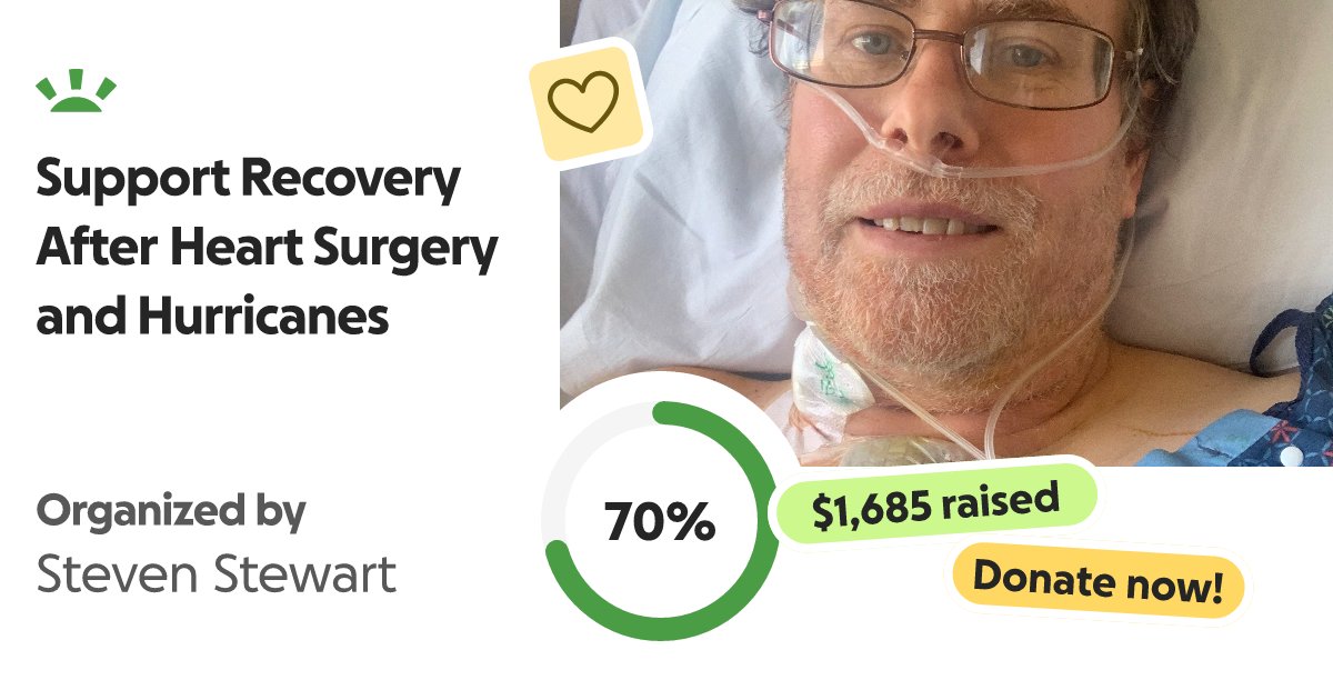 jumpthetaxi's tweet card. A little over 2 years ago I suffered a heart attack and was diagno… Steven Stewart needs your support for Support Recovery After Heart Surgery and Hurricanes