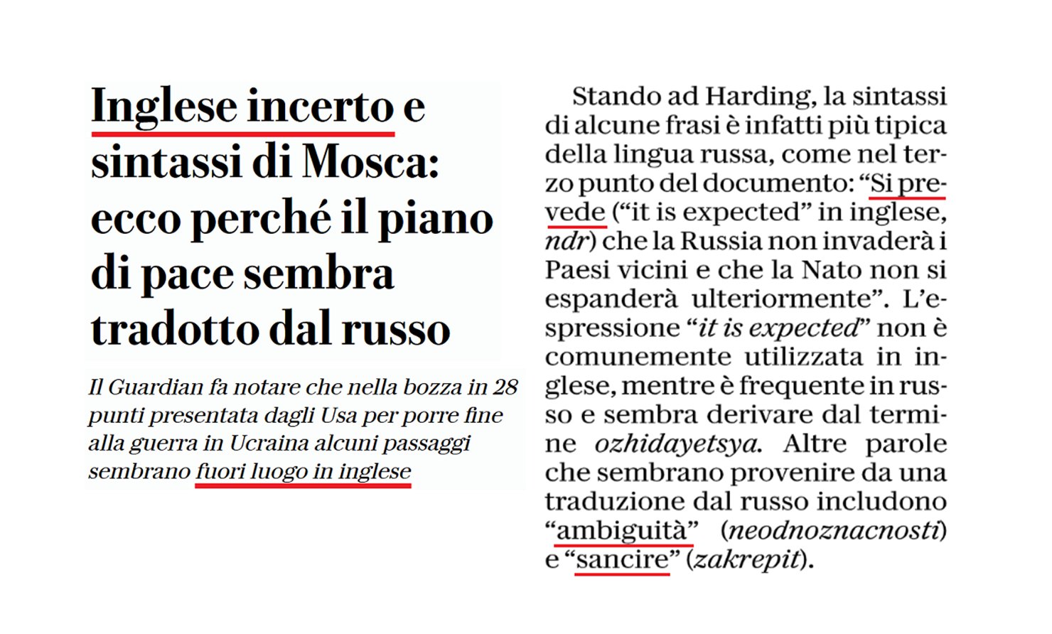 MauroV1968's tweet card. La solita approssimazione in notizie che riguardano altre lingue: esempi tradotti insensatamente in italiano