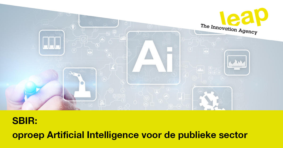 Leap_Innovation's tweet card. Artificial Intelligence oplossing ontwikkelen voor publieke diensten? Dan wil de overheid de ontwikkeling betalen! Neem contact op voor meer info of deel dit met je netwerk waarvoor het relevant is!...