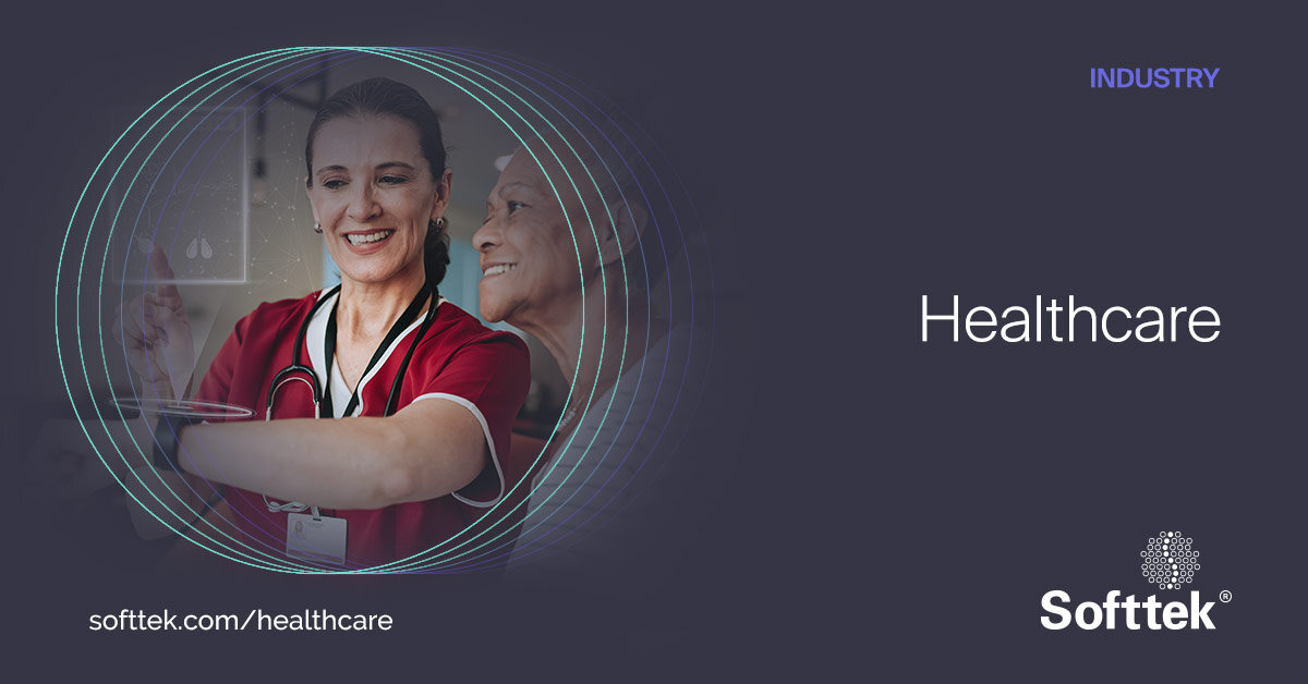 Softtek's tweet card. We help public and private healthcare institutions maximize their efficiency and response times through specialized digital capabilities and agile values.