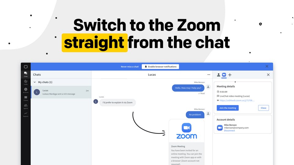 sklabsdev's tweet card. Solve complex issues fast with Zoom for LiveChat! Start video calls in-chat for extra customer care. Try it free for 3 days. Enhance your help desk now!