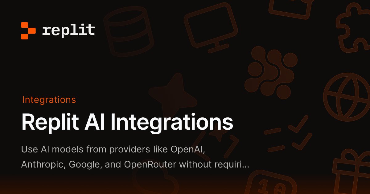 ReplitSupport's tweet card. Use AI models from providers like OpenAI, Anthropic, Google, and OpenRouter without requiring your own developer account or API key.