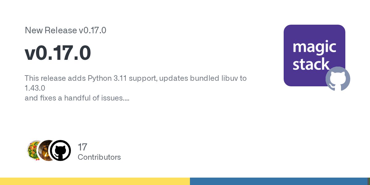 1st1's tweet card. This release adds Python 3.11 support, updates bundled libuv to 1.43.0 and fixes a handful of issues. Changes Expose uv_loop_t pointer for integration with other C-extensions (#310) (by @pranavtb...